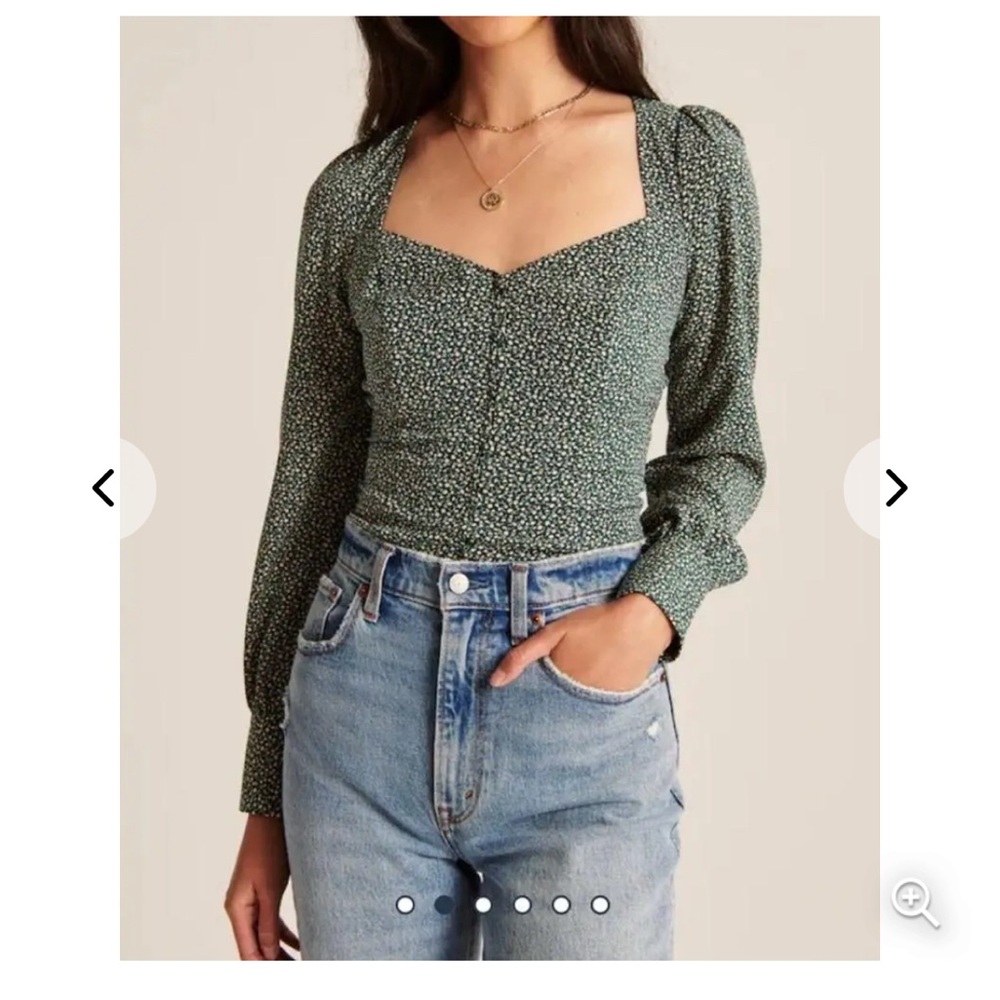 Abercrombie & Fitch Floral V-Neck Blouse - Green
